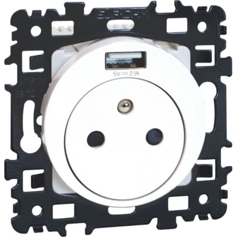 Prise de courant affleurante 2P+T combinée avec un port USB blanc SQUARE