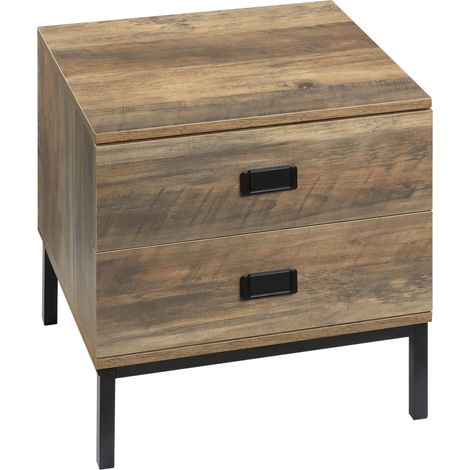Retro Bedside Table, End Side Table  2 Drawers, Metal Frame for Bedroom, Living Room, Coffee (1/5)