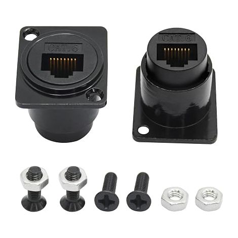RJ45 Panel Mount Connector D-Type RJ45 Cat6 Female by Female Plug with Screws Ethernet Network Adapter (1/5)