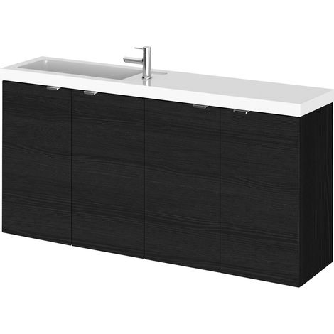 Hudson Reed Fusion Compact Wall Hung 4-Door Vanity Unit with Polymarble Basin 1000mm Wide - Charcoal Black Woodgrain (1/3)