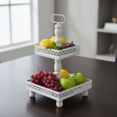 Etagere 2 piani Piastra di servizio Mensole Metallo Bianco Vintage Standetagere XXL 51