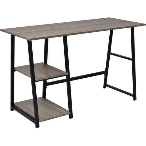 Scrivania/mobile da lavoro per computer con 2 ripiani grigio e rovere 0502078