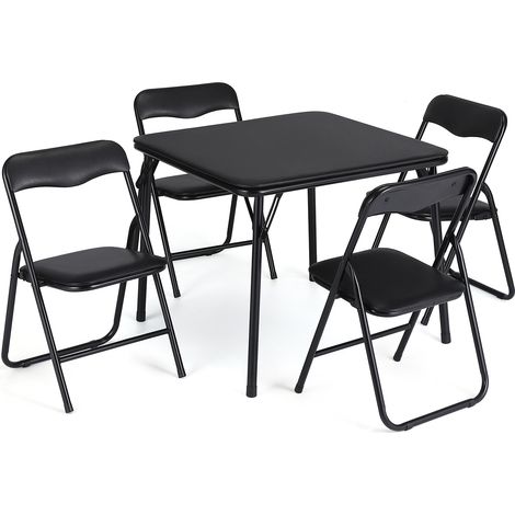 Ensemble pliant pour enfants - Table carrée + 4 chaises rembourrées, structure métal robuste, gain de place, usage chambre ou crèche, noir, 1 table + 4 chaises (1/5)