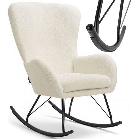 Fauteuil à bascule avec patins en acier et rembourrage épais crème