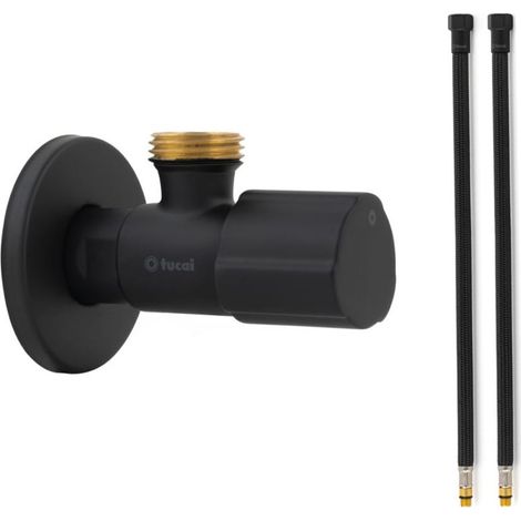 Robinet ACS NOIR MAT - M 1/2"/M 1/2" + 2 Flexibles 400mm NOIR POLYMÈRE Øintér.8mm - F 1/2" M10X1 - Tucai (1/3)