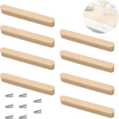 8 Pcs Poignée de Meuble en Bois - Boutons de Portes pour Placards, Armoires, Tiroirs, Salles de Bain, Bureaux, Cuisines, Meubles (1/5)