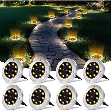 Lumiere Solaire Sol Lot 8 Lampe Solaire Jardin 8 LED IP65 Lumiere Solaire Étanche Spot Solaire Chemins (1/5)