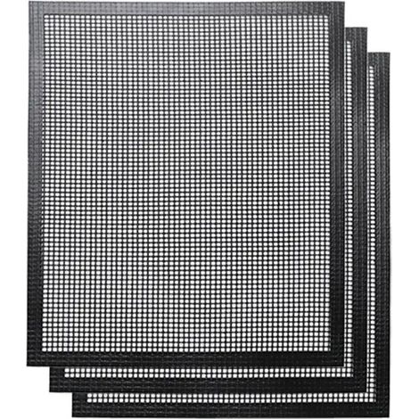 Grillmatte, wiederverwendbare Antihaft-Grillmatte, 40 x 33 cm, 3er-Set mit erhöhtem Rand, schwarz (1/5)