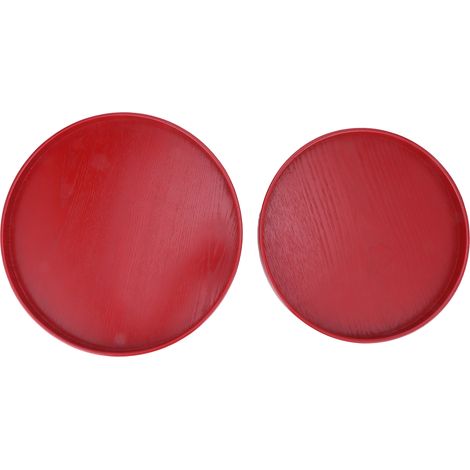 Plateau à Thé - Plateau en Bois Rond pour Service de Thé - Usage Cuisine et Cérémonie - Diamètre 24 cm ou 27 cm - Rouge (1/5)