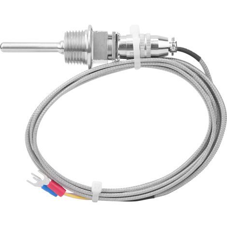 Capteur de température type K RTD, sonde thermocouple inox, raccord 1/2 NPT démontable, connecteur 3 broches avec câble 2m / 6.6ft (1/5)