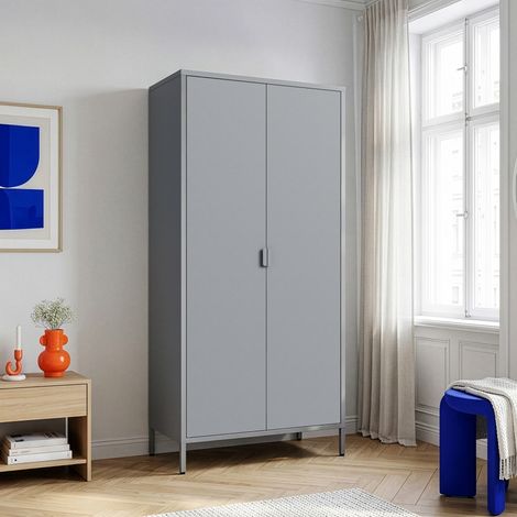 Armario Ropero Esteli 2 percheros 4 estantes 170x80x45cm - Gris [en.casa] (1/5)