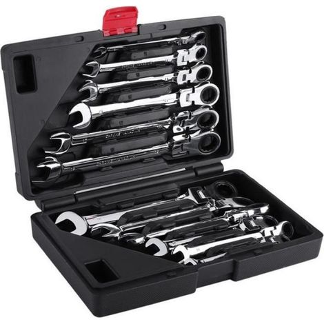 Ensemble de Tools Coffret de Douille, Clés Plates à Cliquet Jeu de Clés Mixtes Clef Plate a Cliquet 12 Pieces 12 x Clés à (1/2)