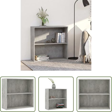 Rangement livres - Bibliothèque à 2 niveaux gris béton bois d'ingénierie (1/5)