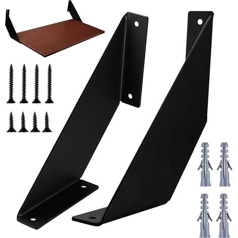 2 Supports d'étagère flottants, 200mm, en métal robuste, fixations murales pour étagères, supports lourds pour bibliothèque, rangement mural, kit de 2 pièces (1/5)