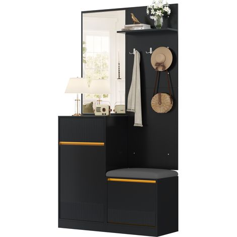Armario, armario compacto, armario de entrada, conjunto de armario, zapatero, banco para zapatos, zapatero, armario con espejo, muebles de entrada, muebles de pasillo (1/5)
