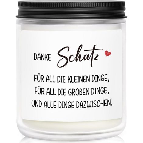 Duftkerze "Schatz" für Partner, Jahrestag, Hochzeitstag, Geburtstag, 35h Brenndauer, Sojawachs