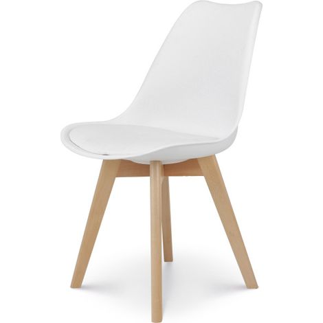 Sedia in stile scandinavo VICTOIRE - Scocca imbottita in resina bianca e gambe in legno naturale