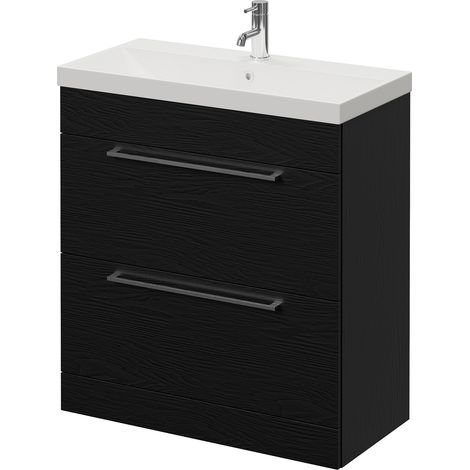 Napoli 390 Nero Oak 800mm 2 Drawer Vanity Unit with Rimini Basin - 800mm - Chrome 480mm Handle