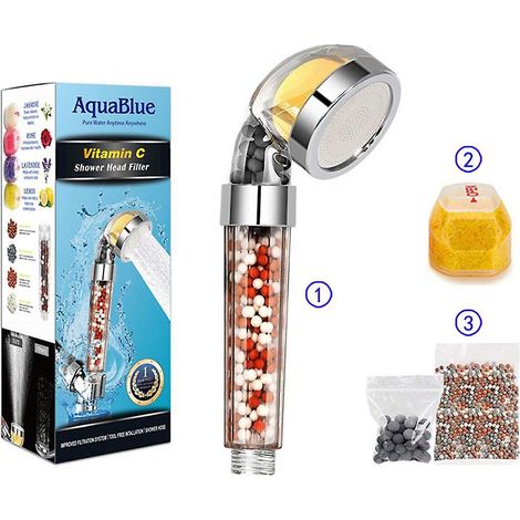 Pommeau de douche anticalcaire avec système de filtration ionique et bloc d'aromathérapie (1/5)