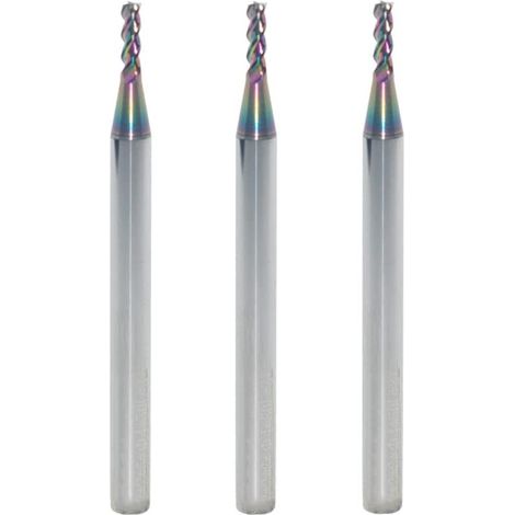 Fraise carrée en carbure de tungstène de 2 mm pour applications aluminium et cuivre, 3 dents, longueur 50 mm, queue de 4 mm, revêtement DLC, fraises CNC (3 pièces)