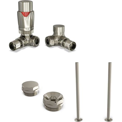 Stirling Bold - Silver Nickel Thermostatic Radiator Valve & Installation Kit Corner 15mm (130mm version) (1/3)