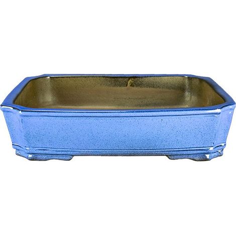 Vaso per bonsai rettangolare in gres smaltato azzurro 40x31x8 cm - P010