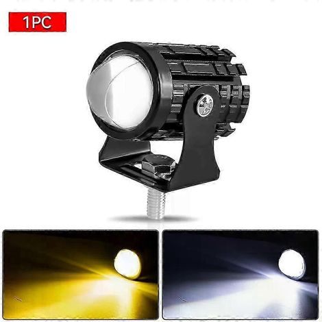 Phare LED universel pour moto, quad et scooter, projecteur bicolore, feu antibrouillard, lampe auxiliaire (1 pièce jaune sans interrupteur) (1/5)