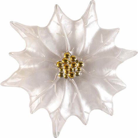 Piatti natalizi adatti al contatto alimentare, realizzati in vetro a forma di stella di Natale bianco perlato con pistilli dorati, Ø 33 cm