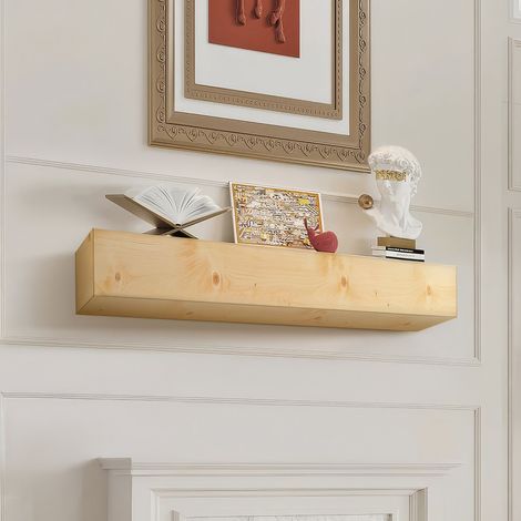Étagère Flottante Murale de Cheminée, 182,8x20,3x12,7 cm, Manteau de Cheminée Flottant en Bois Naturel, Capacité de Charge 22,7 kg, Fabriqué à la Main, pour Décoration Murale, Rustique Naturel (1/5)