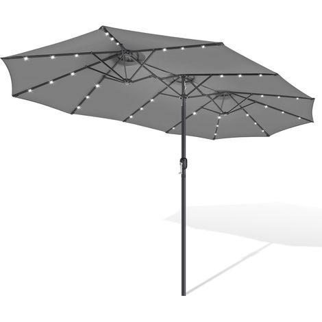 Randaco Grande ombrellone a 3 pannelli Grigio LED – Telo molto ampio per un'ombreggiatura massima