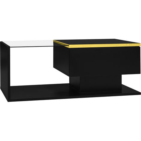 Mesa de centro 90 cm negro brillante con vidrio y iluminación LED 16 colores (1/5)