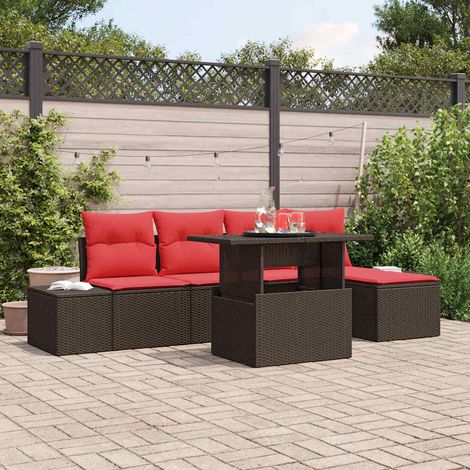 vidaXL Gartensofa-set mit Kissen 6 pcs Braun und Rot Poly-Rattan (1/5)