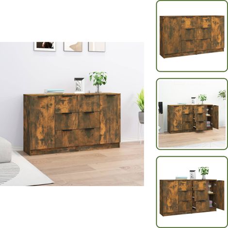 Sideboards 2 Stk. Räuchereiche 60x30x70 cm Holzwerkstoff - Sideboard - Wohnwand - Regal - Wohnzimmermöbel - Holzmöbel (1/5)