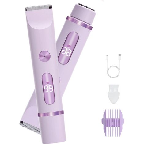 Rasoir 2 en 1 pour femme, rasoir électrique, tondeuse maillot, étanche, épilateur, tondeuse pour femme, avec affichage numérique - Violet-AquaForge