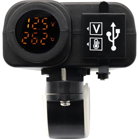 Cargador de motocicleta USB dual 4 en 1 de 5 V 4,2 A, pantalla amarilla de voltaje y temperatura, montaje en manillar, resistente al agua, compatible con teléfonos, tabletas y GPS. (1/5)