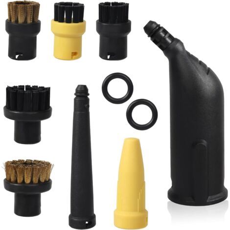 Convient aux nettoyeurs vapeur Karcher Cach SC1, SC2, SC4 et SC5 - Kit de 10 accessoires comprenant une brosse en nylon durable, un ensemble de buses et une brosse de dépoussiérage avec tête de buse. (1/4)