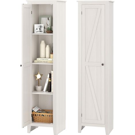 Colonna doccia H183 cm con 4 ripiani, mobiletto da bagno con anta, salvaspazio, armadio stretto, per camera da letto e soggiorno, bianco