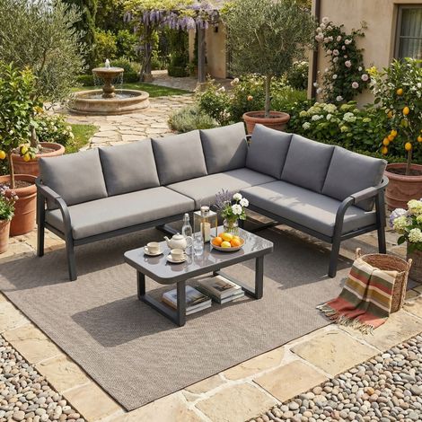 canapé salon fauteuil jardin 6 places table gris OKMYHOME (1/5)