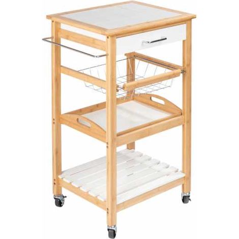 Wenko Finja carrello da cucina bianco e legno 49 cm (1/5)