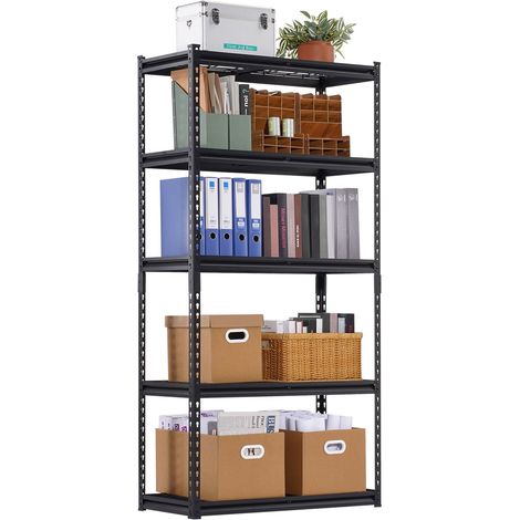 Étagère de Rangement, 907 kg, Étagère de Garage Métallique Robuste Réglable, 5 Niveaux, 406,4x914,4x1828,8 mm, Meuble Rayonnages de Stockage, pour Cuisine, Atelier, Sous-sol, Buanderie, Noir (1/5)