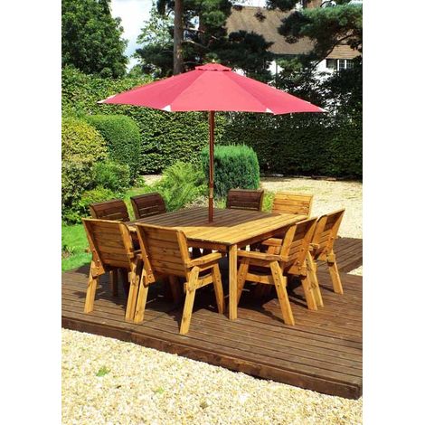 Eight Seater Square Table Set with Cushion - W250 x D250 x H98 - Fully Assemble - Burgundy