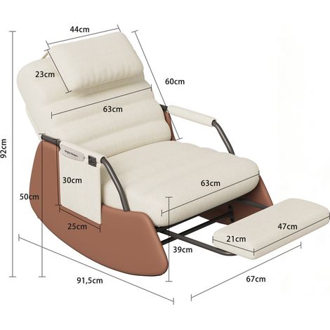 Rocking chair avec repose-pieds pliable, Fauteuil à bascule et chaise de relaxation, dossier réglable à 3 positions, velours côtelé, style moderne, beige