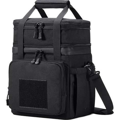Lunch Box Isolé Extensible - 12 L à 16 L - Compartiments Doubles - Étanche - Pour Travail Pique-Nique Camping - Noir - 1 Pièce (1/5)