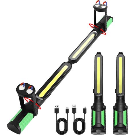 Lampe de travail LED lumineuse 2400 lm, 2 lampes de travail magnétiques rechargeables de 2200 mAh avec crochets et base pivotante à 360°, 5 modes d'éclairage pour réparation de voiture, inspection (1/5)