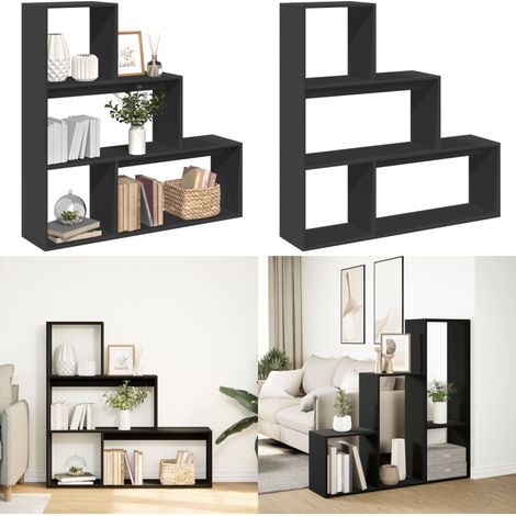 Librería divisora 3 niveles madera negro 123x29x123 cm - Estantería separadora - Estantería de 3 niveles