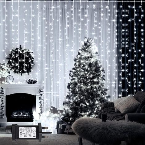 Vorhanglichter, 304 LED-Vorhanglichter für Weihnachtsdekoration mit 8 Beleuchtungsmodi, Niederspannung, Vorhanglichter – Kaltweiß (1/5)