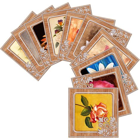 10pièces Lot De Autocollants Pour Carrelage Mural Et Sol Stickers Décoratifs Floraux Carrés Décoration Maison Cuisine Salle De Bain (1/5)
