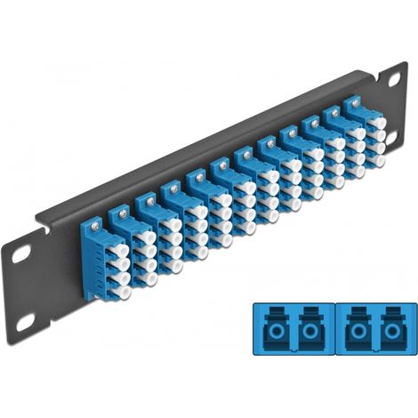 Delock Panel de conexiÃ³n de fibra Ã³ptica de 10 de 12 puertos LC Quad azul 1U negro