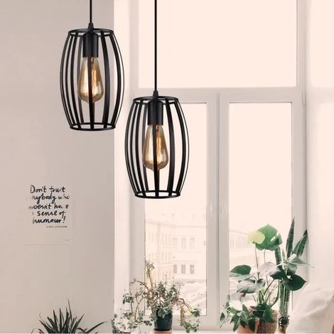 2x E27 Suspension Luminaire Industrielle en Tambourin de Ceinture Vintage Lampe Plafonnier en Metal pour Salon Chambre (1/4)