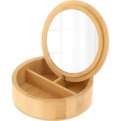 Scatola portaoggetti rotonda in bambù con specchio - bambù - Tendance